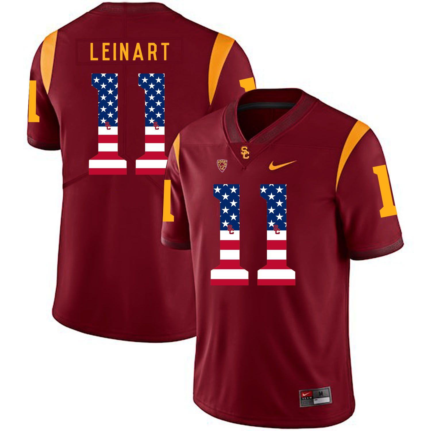 Men USC Trojans 11 Leinart Red Flag Customized NCAA Jerseys